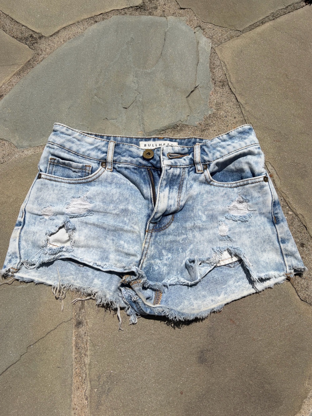 Bullhead Light Blue Distressed Denim Cutoff Shorts